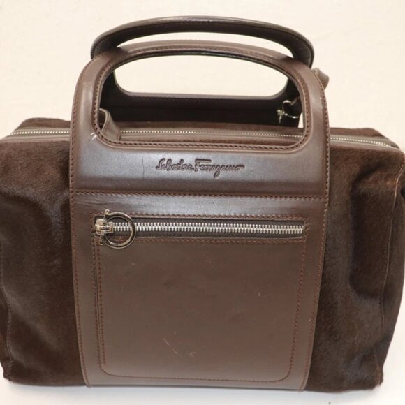 Salvatore Ferragamo Handbags - Salvatore Ferragamo AX-21 2834 Pony Hair Boston Handbag - Brown